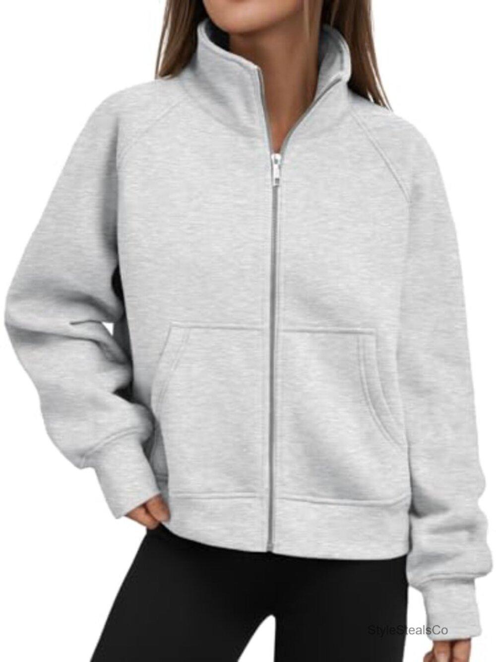 Women's Y2K Zip Up Cropped Hoodie Fleece Jacket Fall Layering